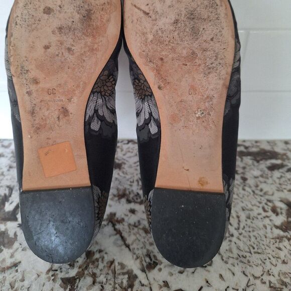 Alexander McQueen Silk Black floral print Loafer Flats size 39 - Picture 12 of 13